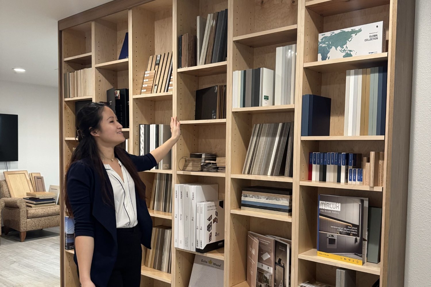 DodiHome showroom in Milpitas, California — kitchen cabinet materials and finishes
